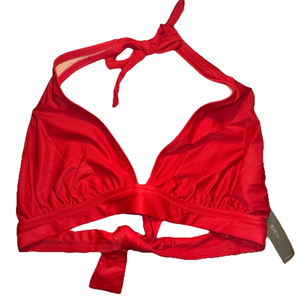 J Crew Bikini Halter Top Tie Back‎ Size M Red Bright Cerise Swimsuit Beach Swim